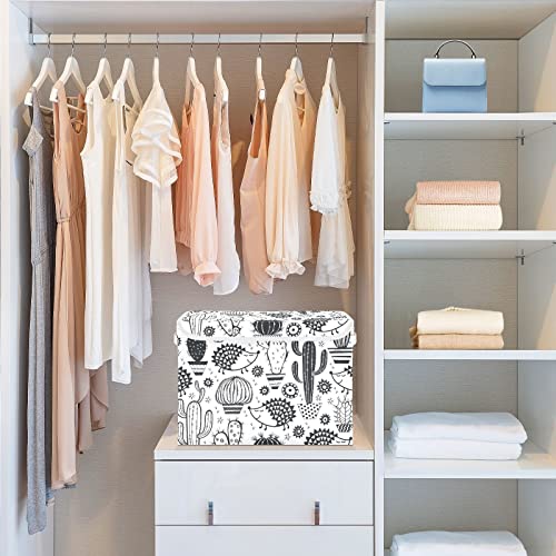 Krafig Animal Hedgehog Black White Foldable Storage Box Large Cube Organizer Bins Containers Baskets with Lids Handles for Closet Organization, Shelves, Clothes, Toys
