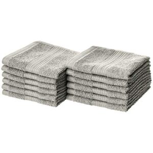 amazon basics fade-resistant cotton washcloth - 12-pack, gray