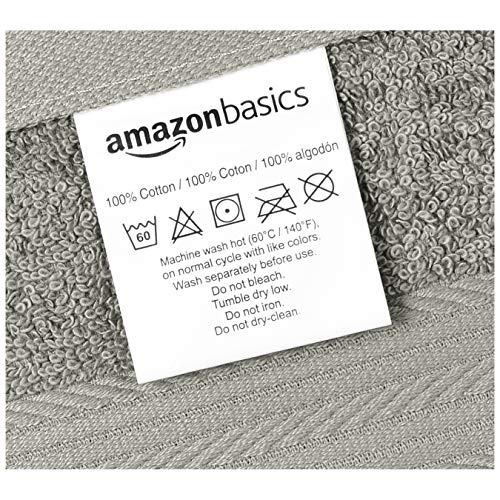 Amazon Basics Fade-Resistant Cotton Washcloth - 12-Pack, Gray