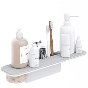 kukaketa bathroom organizer shelf with toothbrush holders, soap dish, shower caddy bathroom shelves wall mounted shower shelf space saver bathroom storage - adhesive or drilling (white - light gray)