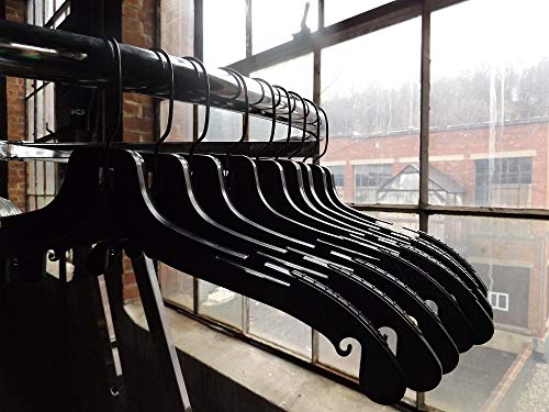 NAHANCO 2505BHMGHU Plastic Shirt/Dress Hanger, Black Swivel Hook, Rubber Gripper, Middle Heavy Weight, 17", Black (Pack of 50)