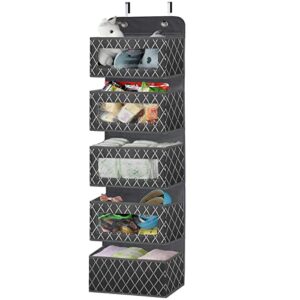 2 Pack Over The Door Hanging Organizer with 5 Large Pockets - Foldable Wall Mount Fabric Storage with Clear Window and 2 Metal Hooks for Pantry,Closet,Kitchen,Nursery,Bathroom,Dorm-49.6x12.2x5 inches