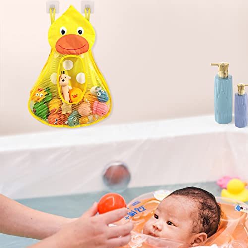 Linkidea Bath Toy Organizer, Bathtub Toy Organizer Holder, Bath Toy Net Storage Holder with Adhesive Sticker Hooks (2pcs, Duck)
