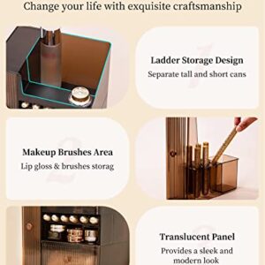 HAIXIN Makeup Organizer for Vanity, Cosmetic Storage Organizer with Brush Holder, Cosmetics Display Case with Drawer for Cosmetics, Lipsticks, Nail Care, Skincare Bedroom Bathroom Countertop