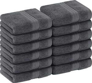 utopia towels (12 pack) luxury wash cloths set (12 x 12 inches) 600 gsm 100% cotton ring spun, highly absorbent and soft feel washcloths for bathroom, spa, gym, and face towel (grey)