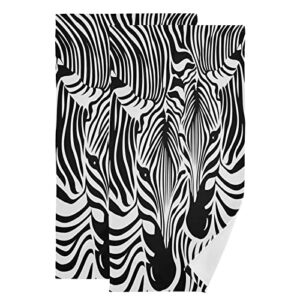zebra hand towels for bathroom,black and white stripes zebra head leopard animal print small bath towels 16"x28" soft absorbent bathroom hand towel for face,gym,tea,guest kitchen dish towel set of 2