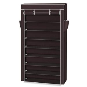 wei wei global 10-tier shoe rack, 36-45 paris shoe storage organizer with dustproof cover, shoe cabinet tower shelf closet, dark brown