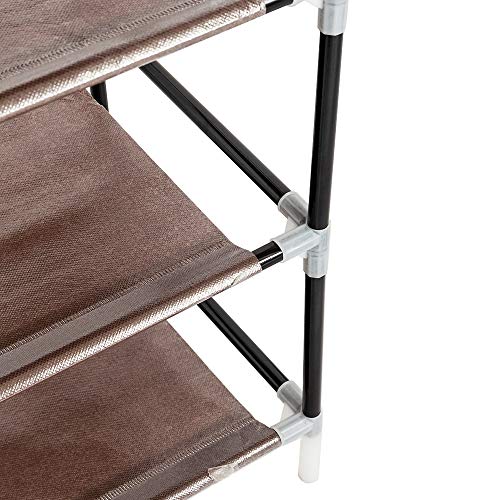 WEI WEI GLOBAL 10-Tier Shoe Rack, 36-45 Paris Shoe Storage Organizer with Dustproof Cover, Shoe Cabinet Tower Shelf Closet, Dark Brown