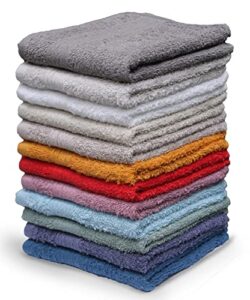 washcloths, 12 pack, 100% extra soft ring spun cotton wash cloth, size 13" x 13", soft and absorbent, machine washable, vibrant assorted colors
