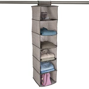 Smart Design 6-Shelf Cubby Sweater Hanging Organizer with Hook & Loop - Heavy Duty Twill Polycotton Material Clothes,Clothing, Accessories,Closet Storage Home Organization(12*48 Inch) [Gray] 6-Tier