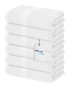 avalon bath towels for bathroom 100% cotton white bathroom towels pack of 6 (22x44 inches) - quick drying bath towels set small, light weight & absorbent perfect gym & pool towel set