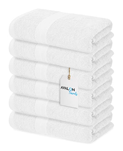 Avalon Bath Towels for Bathroom 100% Cotton White Bathroom Towels Pack of 6 (22x44 inches) - Quick Drying Bath Towels Set Small, Light Weight & Absorbent Perfect Gym & Pool Towel Set