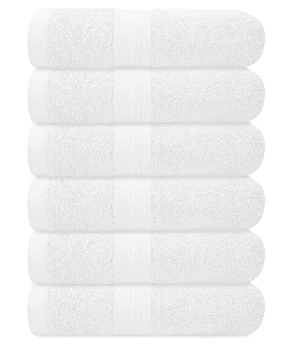 Avalon Bath Towels for Bathroom 100% Cotton White Bathroom Towels Pack of 6 (22x44 inches) - Quick Drying Bath Towels Set Small, Light Weight & Absorbent Perfect Gym & Pool Towel Set