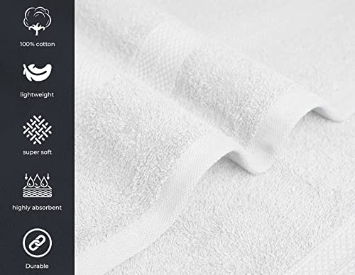 Avalon Bath Towels for Bathroom 100% Cotton White Bathroom Towels Pack of 6 (22x44 inches) - Quick Drying Bath Towels Set Small, Light Weight & Absorbent Perfect Gym & Pool Towel Set