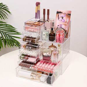 Cq acrylic Clear Makeup Organizer And Storage Stackable Skin Care Cosmetic Display Case With 9 Drawers Make up Stands For Jewelry Hair Accessories Beauty Skincare Product Organizing