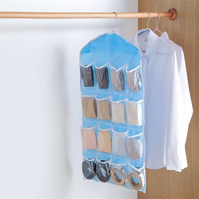 NOVESIXT 16 Pockets Clear Over Door Hanging Bag, Hanging Organizers Plastic Accessory Organizers, Shoe Rack Hanger Underwear Bra Socks Closet Storage Organizer (Blue)