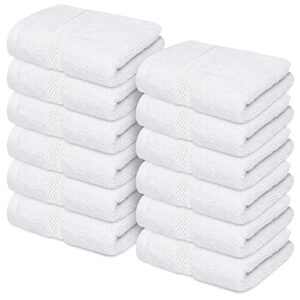 infinitee xclusives [12 pack premium white wash cloths and face towels, [13x13] 100% cotton, soft and absorbent washcloths set - perfect for bathroom, gym, and spa