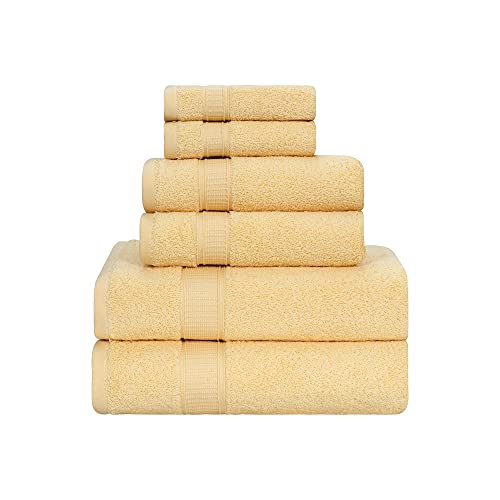 LA HAMMAM 6 Piece Towel Set - 2 Bath Towels, 2 Hand Towels, 2 Washcloths for Bathroom, College Dorm, Kitchen, Shower, Pool, Hotel, Gym & Spa | Soft & Absorbent Turkish Cotton Towel Sets - Yellow