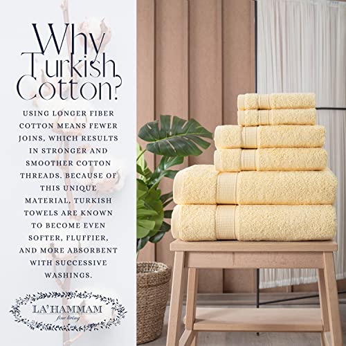 LA HAMMAM 6 Piece Towel Set - 2 Bath Towels, 2 Hand Towels, 2 Washcloths for Bathroom, College Dorm, Kitchen, Shower, Pool, Hotel, Gym & Spa | Soft & Absorbent Turkish Cotton Towel Sets - Yellow