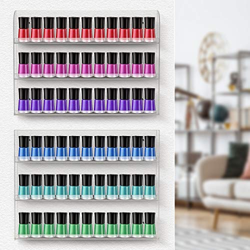 Sorbus Nail Polish Wall Rack Display Holder - Stylish Organizer for Home, Salon, Spa, Tattoo Shop, 6-Tiers, Holds Up to 90 Bottles, Acrylic 2-Piece Display