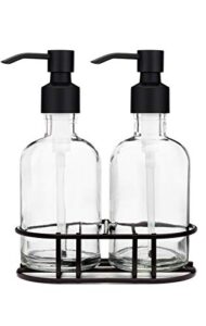rail19 glass hand and soap dispenser set with metal pump - includes metal caddy, 8oz (cali black)