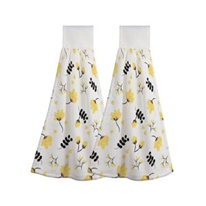 kitchen towel-cute yellow flower-hand towels tie towel soft microfiber absorbent washcloth also for bathroom hand sink laundry room rv tabletop 2pcs