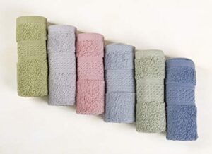 cleanbear pure cotton wash cloths face cloths, 6 colors per set, 13 x 13 inches (light blue, jade green, light green, grey, light grey, pink)