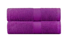 by lora king size terry cotton large bath towel, eggplant purple, set of 2