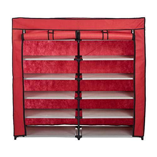 Livebest 6 Tier Shoe Rack with Water Proof Cover 50 Pairs Shoes Portable Storage Organizer Cabinet Tower Shelf Red