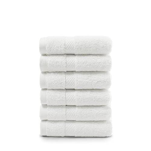 Villa Celestia Premium Wash Cloth 100% Cotton White Wash Clothes for Body and Face-Soft & Luxury Cloths for Washing Face, Face Towels for Bathroom 650 GSM Wash Cloths,Pack of 6 (12"X12")