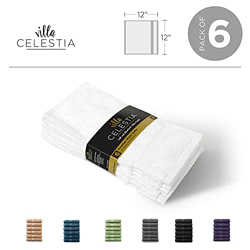 Villa Celestia Premium Wash Cloth 100% Cotton White Wash Clothes for Body and Face-Soft & Luxury Cloths for Washing Face, Face Towels for Bathroom 650 GSM Wash Cloths,Pack of 6 (12"X12")