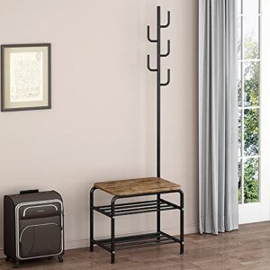 AKaSping Bamboo Shoe Rack Shoes Bench 3 in 1 Hall Multifunctional Shoes Bench with Coat Rack Seat Shoe Rack Organizer 2 Tiers Shoe Storage Shelf for Home Bedroom Hallway Entryway