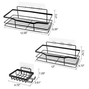 Adhesive Shower Caddy Shelf, 4 Pack No Drilling Wall Mounted Shower Organizer with 4 Hooks and 2 Soap Holders for Bathroom Washroom Inside Shower, Stainless Steel Rustproof Shower Rack for Kitchen