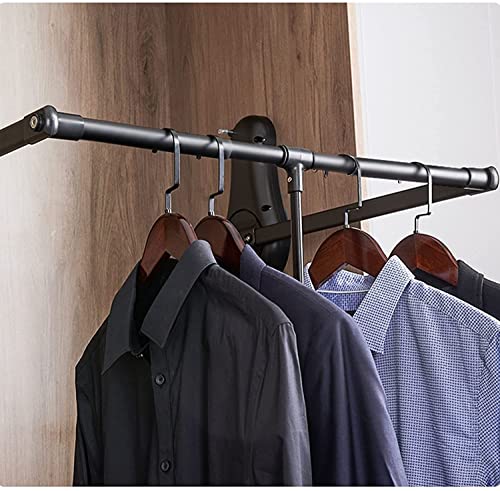 Pull Down Closet Rod Wardrobe Lift Heavy Duty Pull Down Closet Rod ｜Pneumatic Buffer System Closet Pull Out Rod｜Adjustable 51-115 Cm Wardrobe Lift Hanger For Hanging Clothes Rail ( Color : Black , Siz