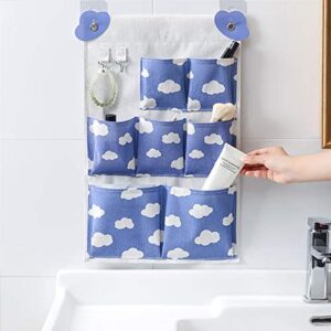 Gospelle Wall Hanging Storage Bag,Over The Door Organizer Pocket ,Premium Linen Fabric Pouches for Closet,Living Room,Bedroom,Bathroom (Blue Sky White Clouds)