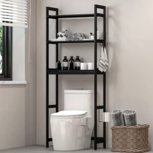 bonzy home over the toilet storage, bamboo 3 tier bathroom organizer space saver bathroom shelf freestanding toilet stands with hooks
