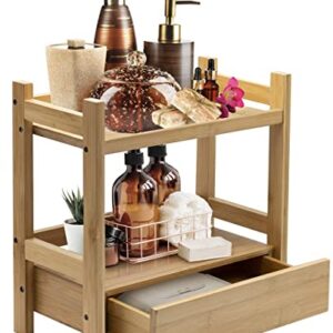 Sorbus 2-Tier Bamboo Countertop Shelf with Hidden Drawer - Makeup Organizer - Multi-Purpose Storage for Skincare, Toiletries, Desktop - Display Stand Shelf for Bathroom Vanity Counter, Kitchen, Office