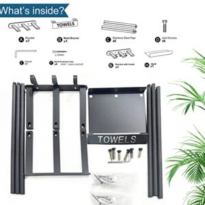 Towel Racks for Bathroom Wall Mounted Towel Holder Towels Organizer and Storage with 3 Hooks,1 Shelf,3 Bar Bathroom Organization Stainless Steel for Swimming Pool,Spa,Salon (Black 3 Bar)