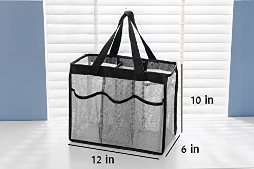 Jelier Mesh Shower Tote Caddy with separated main compartment,Portable Toiletry Bag for Bathroom College Dorm Gym Camping (black)