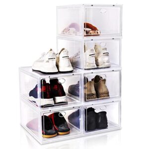 lidisslet 6 Pack Shoe Organizer Boxes, Clear Plastic Stackable Shoe Organizer for Closet, Easy Assembly,Space Saving Shoe Holder Sneaker Display Case Fit up to US Size 12 (Clear)