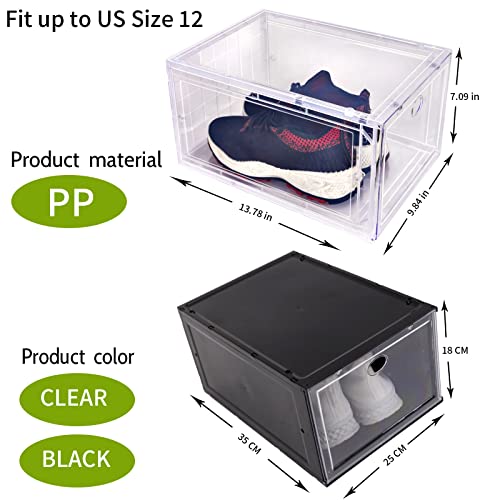 lidisslet 6 Pack Shoe Organizer Boxes, Clear Plastic Stackable Shoe Organizer for Closet, Easy Assembly,Space Saving Shoe Holder Sneaker Display Case Fit up to US Size 12 (Clear)