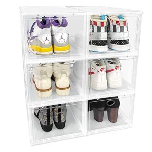 lidisslet 6 Pack Shoe Organizer Boxes, Clear Plastic Stackable Shoe Organizer for Closet, Easy Assembly,Space Saving Shoe Holder Sneaker Display Case Fit up to US Size 12 (Clear)