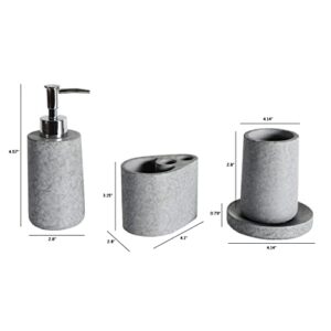 Artchirly 4 Piece Bath Accessory Set for Vanity Countertops,Grey Stone Color/Cement Grey Color Concrete,Made of Cement Luxury Ensemble Dish,Lotion Dispenser,Soap Dish,Tooth Mug,and Toothbrush Holder