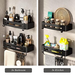 KINFAVOU Shower Caddy No Drilling, 2 Tiers - Shower Shelf for Inside Shower with Towel Bar and Hooks (Matte Black)