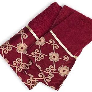 Popular Bath Bath Towels, Vlegant Rosa Collection, 21" x 12", Burgundy/Gold