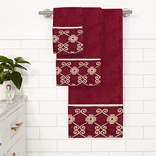 Popular Bath Bath Towels, Vlegant Rosa Collection, 21" x 12", Burgundy/Gold