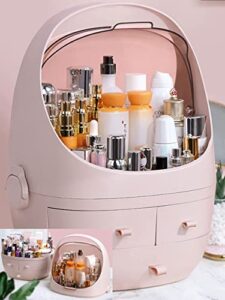 shinystar extendable large cosmetic storage organizer with drawers-clear makeup box with lid and handle-beauty organizers and storage countertop-skincare organizers dust water proof (light pink)