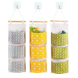 lanneas wall hanging storage bag with 3 pockets,over the door organizer waterproof linen,sturdy hanging storage pouches 3packs