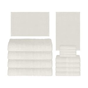 mosobam hotel luxury bamboo viscose-cotton, 14pc deluxe xl bath bundle 1000 gsm xl bath mats 28x44 and 700 gsm bath towels at 35x70 16x30 and 13x13, white