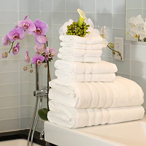 Mosobam Hotel Luxury Bamboo Viscose-Cotton, 14pc Deluxe XL Bath Bundle 1000 GSM XL Bath Mats 28X44 and 700 GSM Bath Towels at 35X70 16X30 and 13X13, White